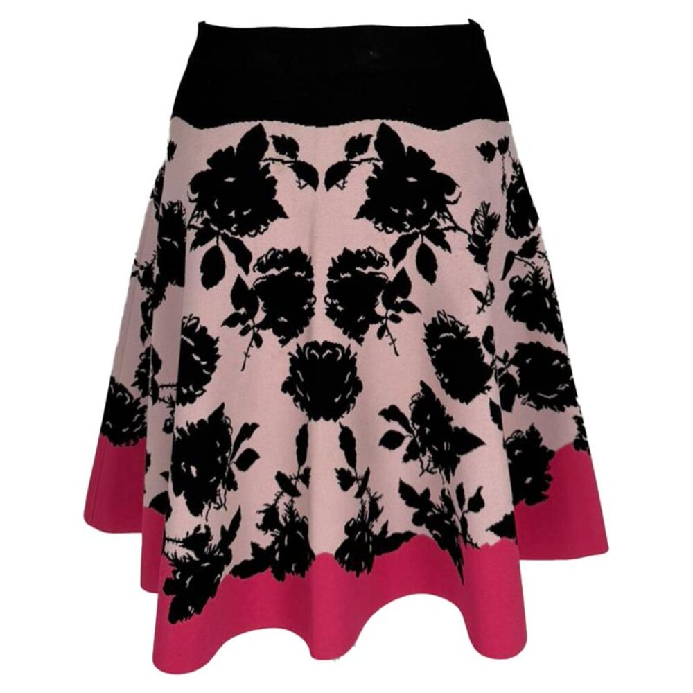 Alexander McQueen Rose-Jacquard Knit Flare Midi Skirt In Multicolor Viscose